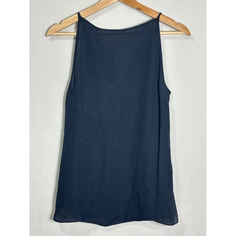 NWT Elie Tahari‎ Pixie Blouse Navy Sleeveless V-Neck Metal Bar Detail - Small - Picture 4 of 6